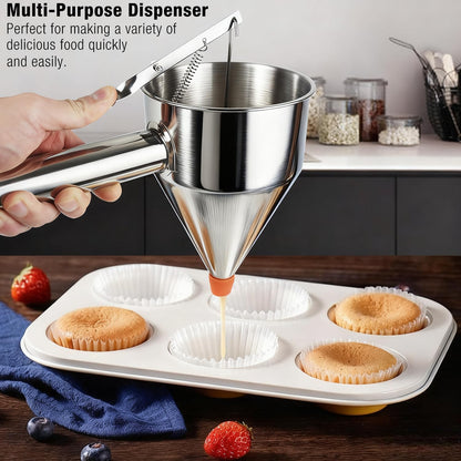 Pancake Batter Dispenser, Large 40oz/1200ml Multi-Caliber Stainless Steel Funnel Cake Dispenser with Stand for Commercial and Home Use