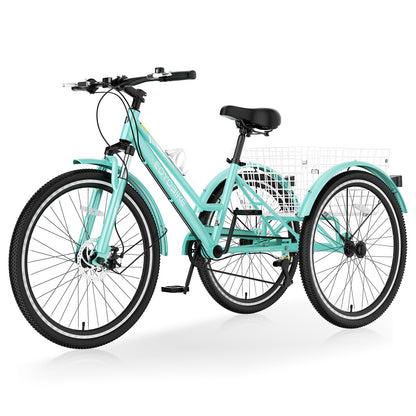 Slsy Adult Mountain Tricycle, 7 Speed Three Wheel Bike, 24/26 Inch Adults Trikes for Seniors with Shopping Basket, Exercise Men's Women's Tricycles