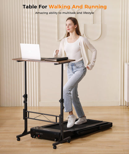KLSMYHOKI Portable Standing Desk Adjustable Height, Small Computer, Laptop, Mobile Stand Up Rolling Desk with Wheels, Table for Home Office, 16"x31.5" Height 27"-43.5", White
