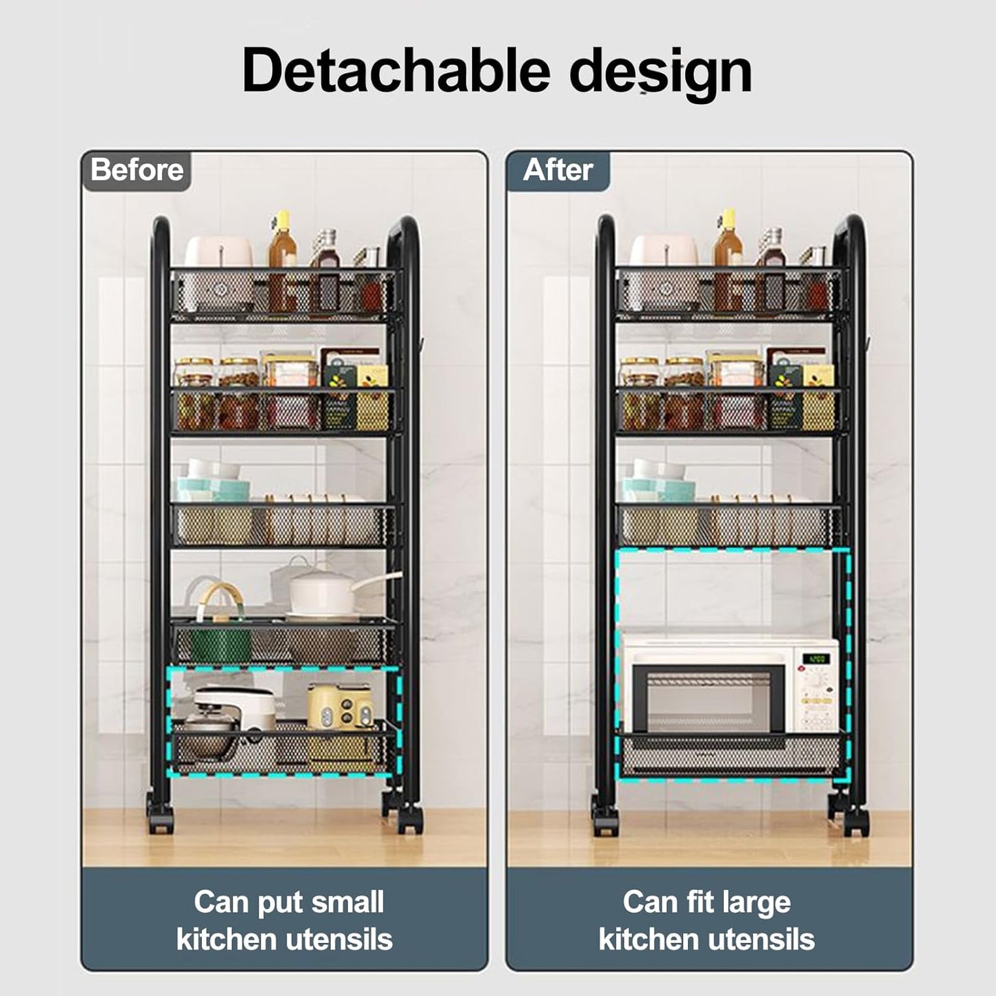 5 360 41 Inch Fruit Vegetable Basket Storage Cart Tier Snack Cart Stackable Metal Mesh Vegetable Organizer with Degree
