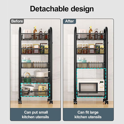5 360 41 Inch Fruit Vegetable Basket Storage Cart Tier Snack Cart Stackable Metal Mesh Vegetable Organizer with Degree