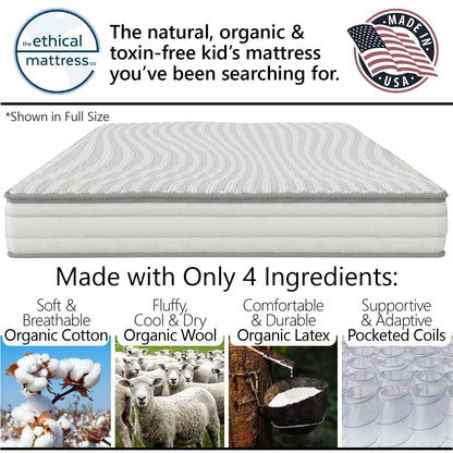 Ethical Mattress CO 6" Kid’s Mattress, Toxin-Free, Made in the USA with Organic Cotton, Wool, Latex & Pocketed Coils (Bed-in-a-Box); Perfect for bunk beds, trundles & Platform beds - Twin Size