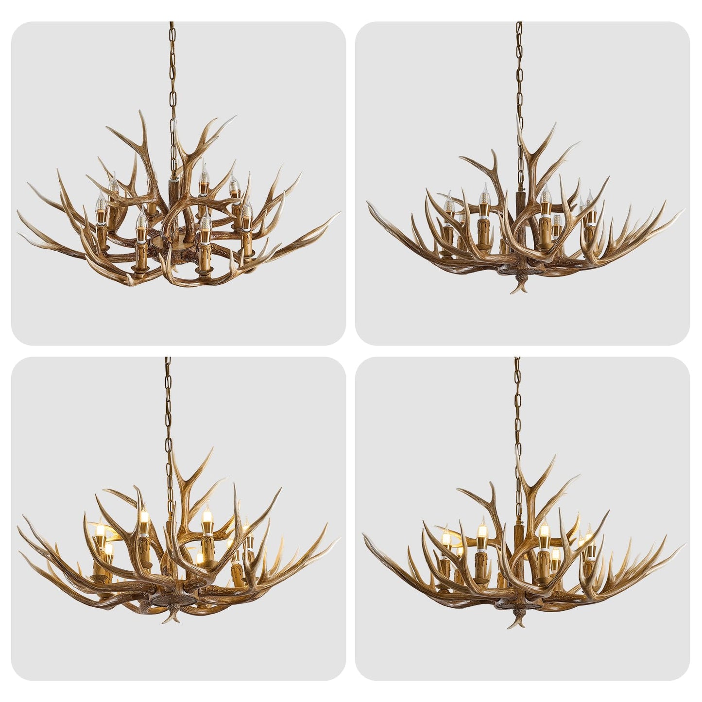 LUJIAODS Antlers Chandelier 8 Light,Deer Chandelier Fixtures,Rustic Farmhouse Horn Antler Lighting for Living Room Bedroom Dining Room Kitchen Cafes,Bars,Kitchen Foyer(8 Lamp Arms+ 3 Arms)
