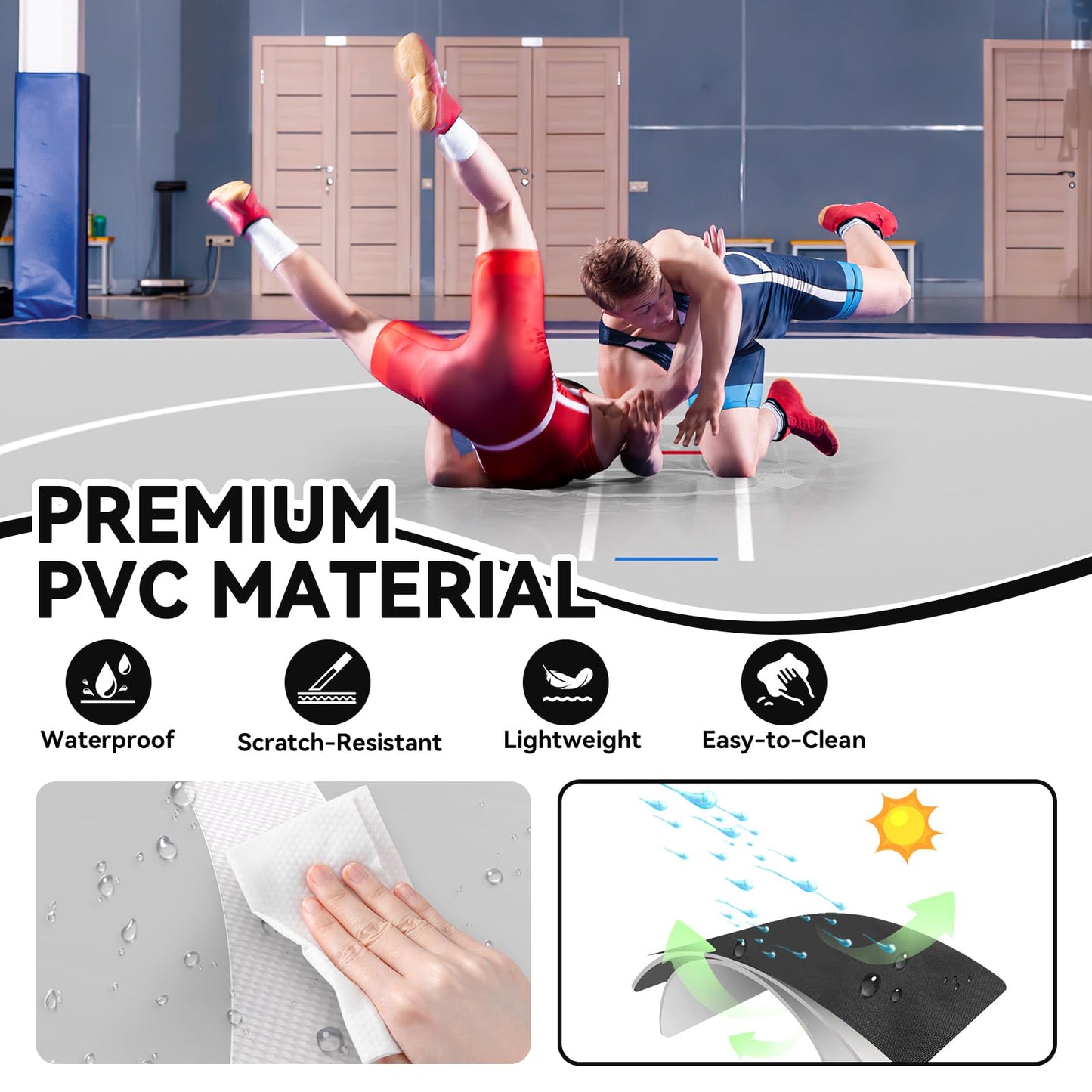 Inflatable Wrestling Mat 16.5x16.5FTx6"Thick, Jiu Jitsu Mats, PVC Landing Training Mat Foldable for Home Gym BJJ, MMA, Martial Art, Boxing, Grappling and Judo (Grey Black)
