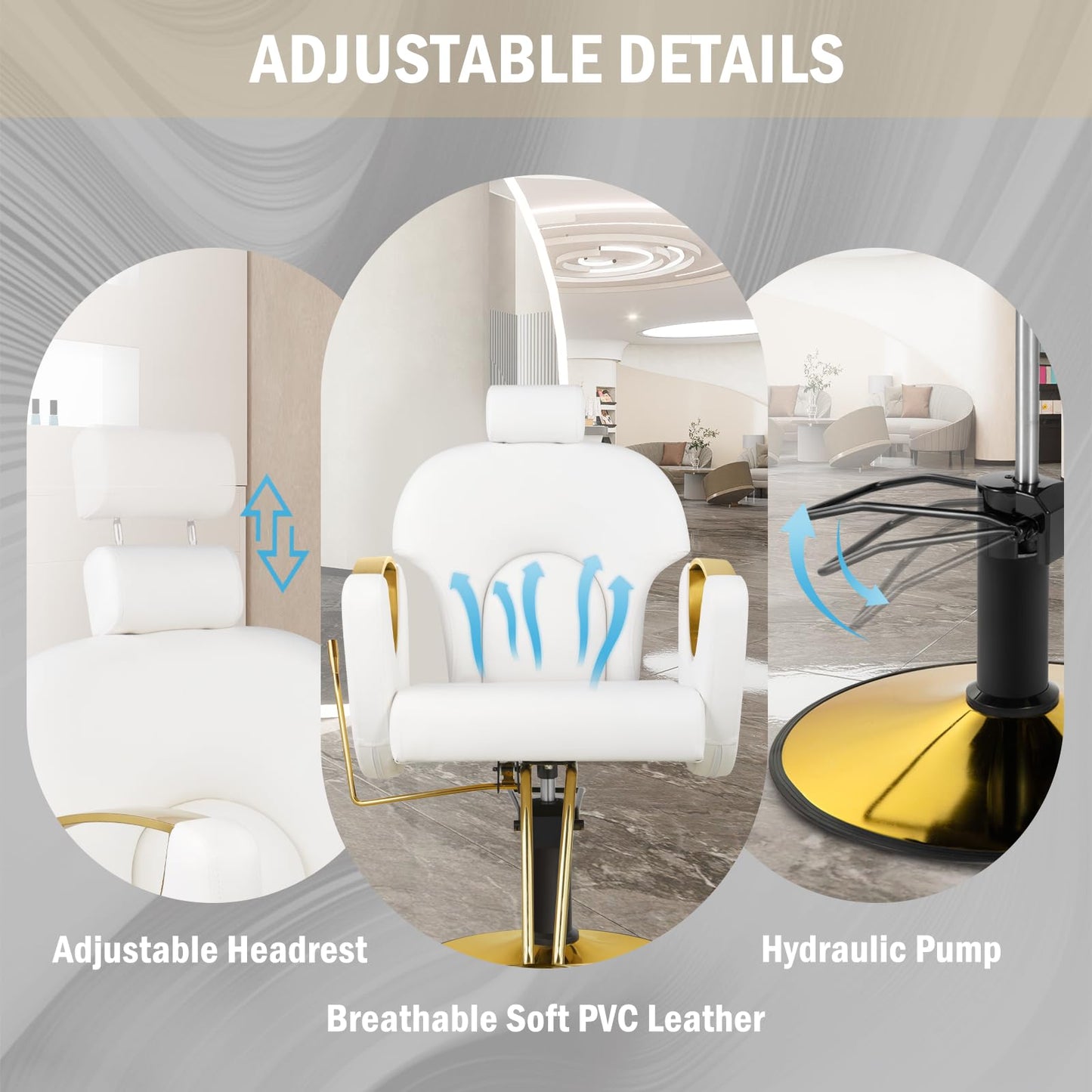 Tythical Salon Chair for Hair Stylist, Reclining Hair Salon Chair for Home, Barber Styling Chairs with Heavy Duty Hydraulic Pump, 360 ° Swivel, Multi-Function Beauty Spa Equipment Cream White Gold