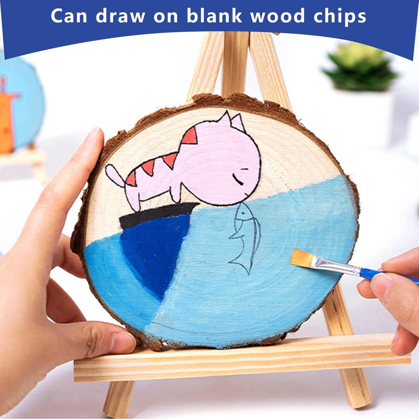 FSWCCK 17 PCS Unfinished Wood Slices for Centerpieces - 5.1-5.5 Inch,Round Natural Discs with Tree Bark, Wooden Cookies Circles for Crafts Christmas Ornaments, Rustic Wedding Decor,Table Decoration