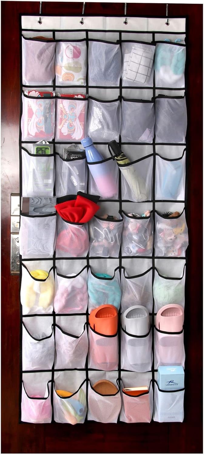 Fancial 28 Closet, 4 Large Pockets Over The Door Shoe Organizer, Hanging Shoe Organizer for Premium Clear Shoe Rack