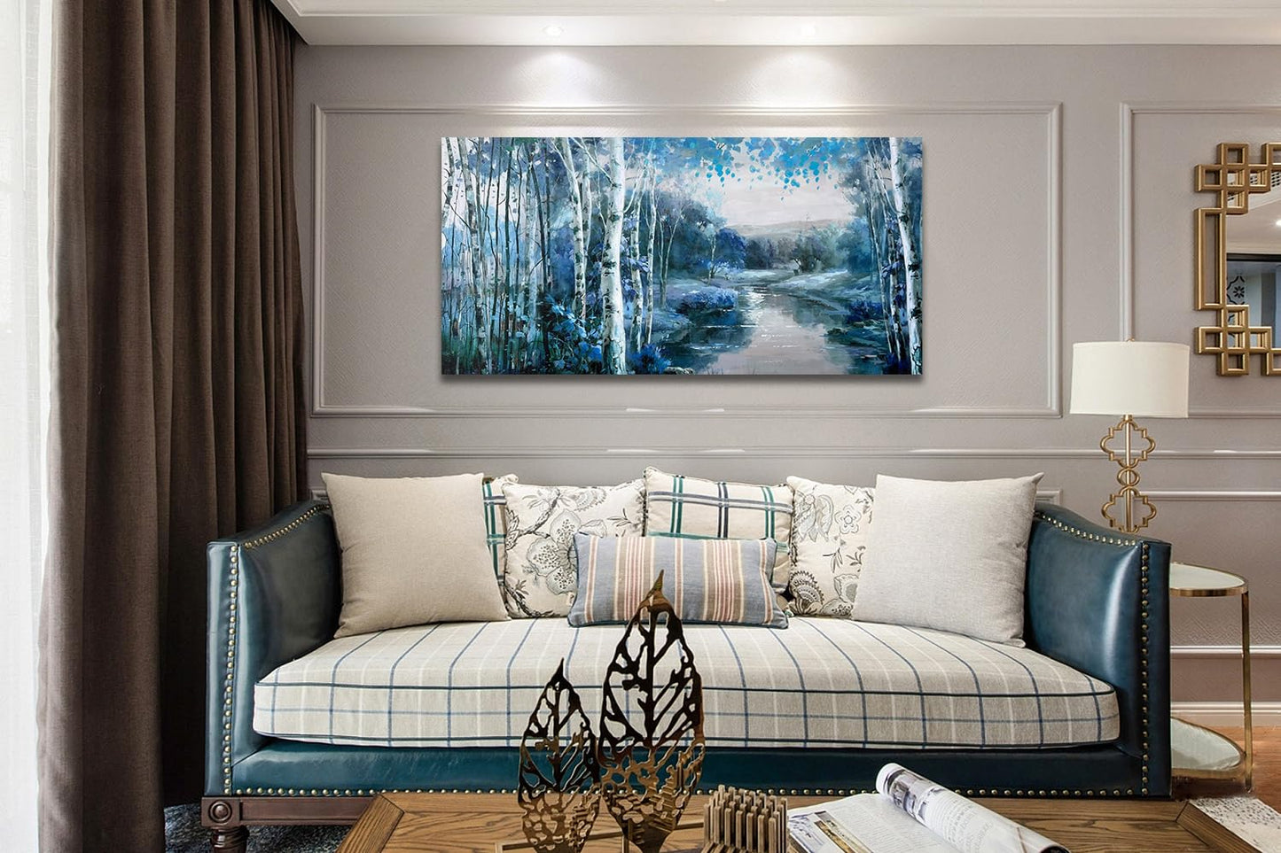 Arjun Tree Wall Art Canvas for Living Room Blue Tree of Life Nature Teal Abstract Textured Painting Picture Modern Panoramic Landscape Artwork Framed Bedroom Home Office Decor, Large Size 40"x20"