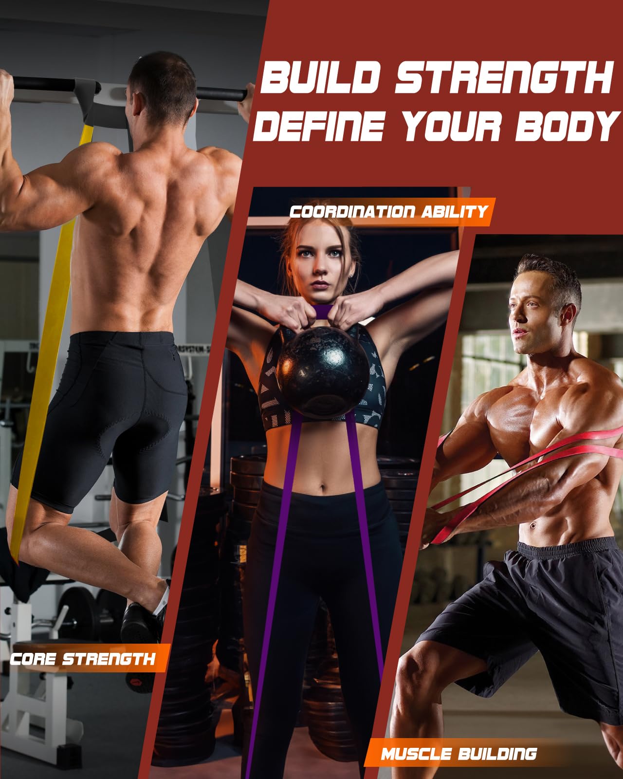 Resistance Bands Set - Pull Up Bands for Men Women, Exercise Bands Resistance with Door Anchor, Training Poster & Pouch for Body Stretching, Pull Up Assist