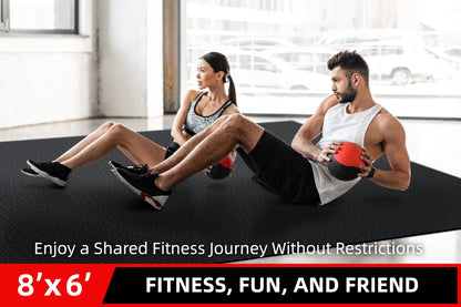 Large Exercise Mat for Home Workout,12‘x6’/10'x6'/9'x6'/8'x6'/7'x5'/6'x4' (7mm) Extra Thick Workout Mat, High-Density Gym Mat for Cardio, Jump Rope, MMA, Weights (Shoe-Friendly)