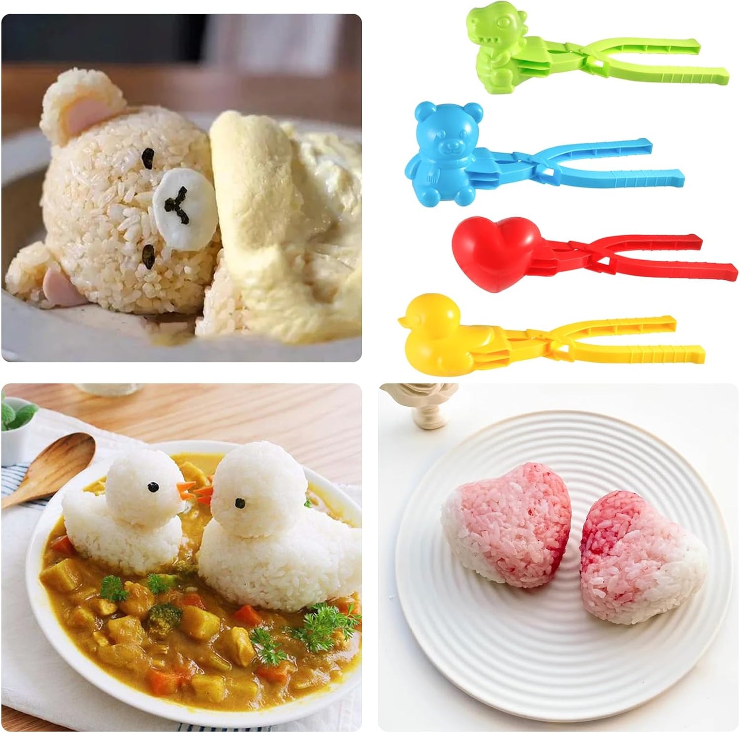 HUIKANGSHENG 4-Type Animal Shape Sushi Rice Ball Mold Onigiri Making Tool for Home Kitchen, BPA-Free