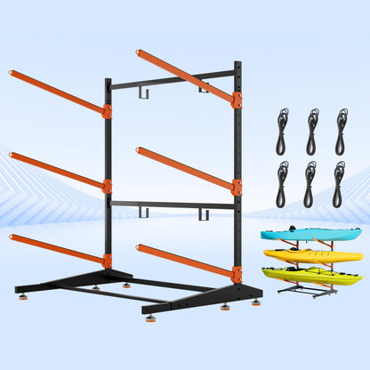AlloyLake 3-Tier Freestanding Kayak Storage Rack, Heavy Duty Outdoor Canoe Stand for Garage & Dock, 330 lbs Capacity, Rust-Proof 304 Stainless Steel Hardware (Orange)