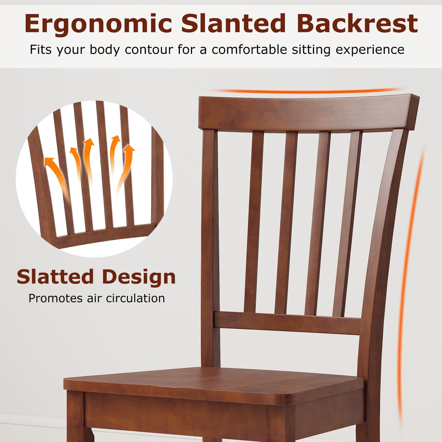 ERGOMASTER Dining Chairs Set of 4 Walnut Wood Chairs with Back for Restaurant Dining Room