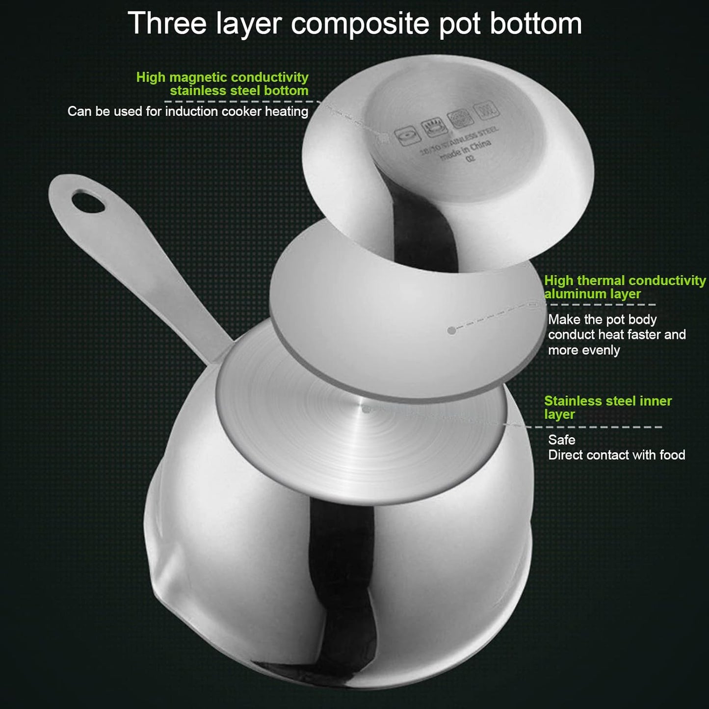 Stainless Steel Saucepan, Half Quart Heavy Bottom Cooking Pot with Pour Spout for Home Kitchen