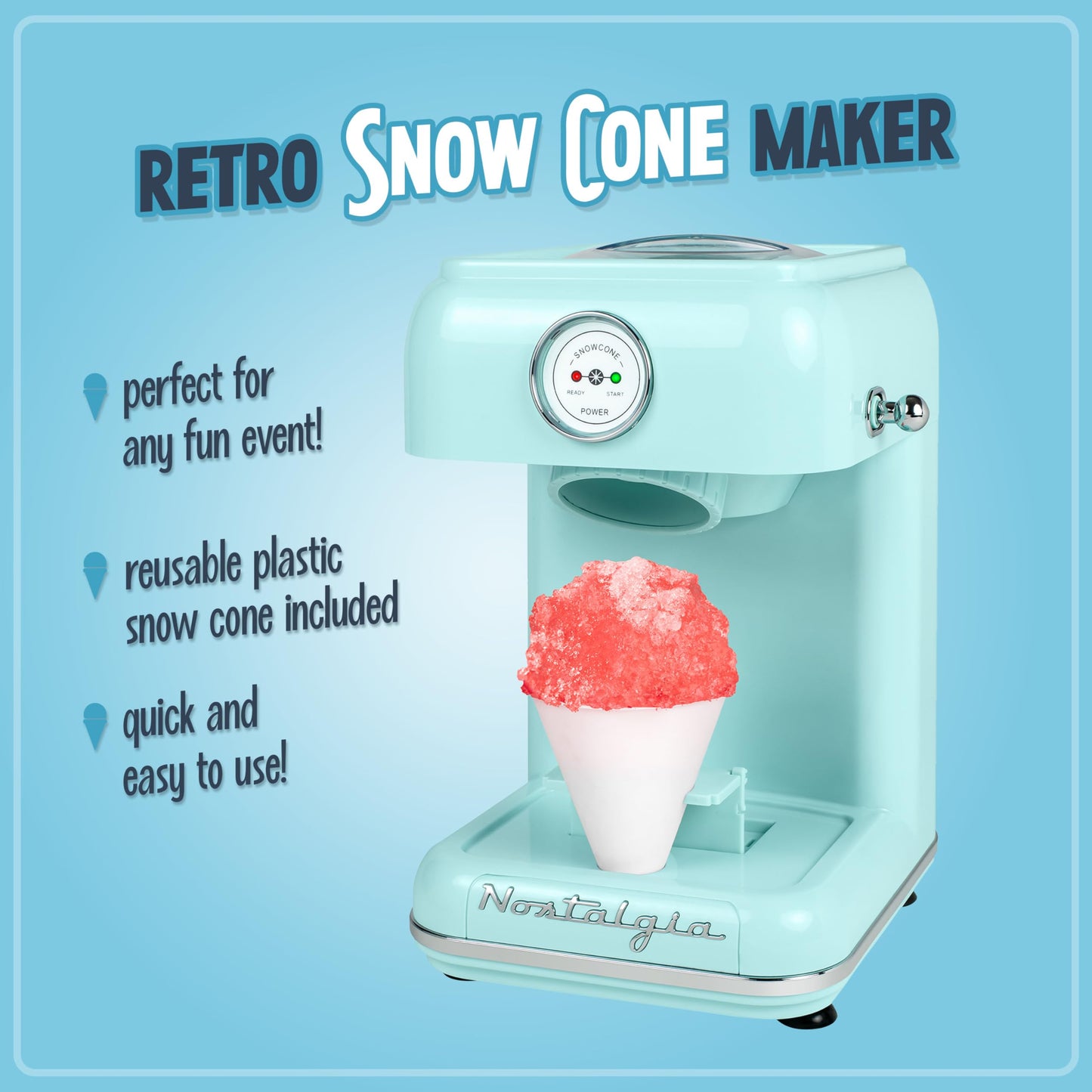Nostalgia Snow Cone Shaved Ice Machine - Retro Table-Top Slushie Machine Makes 20 Icy Treats - Includes 2 Reusable Plastic Cups & Ice Scoop - Retro Red