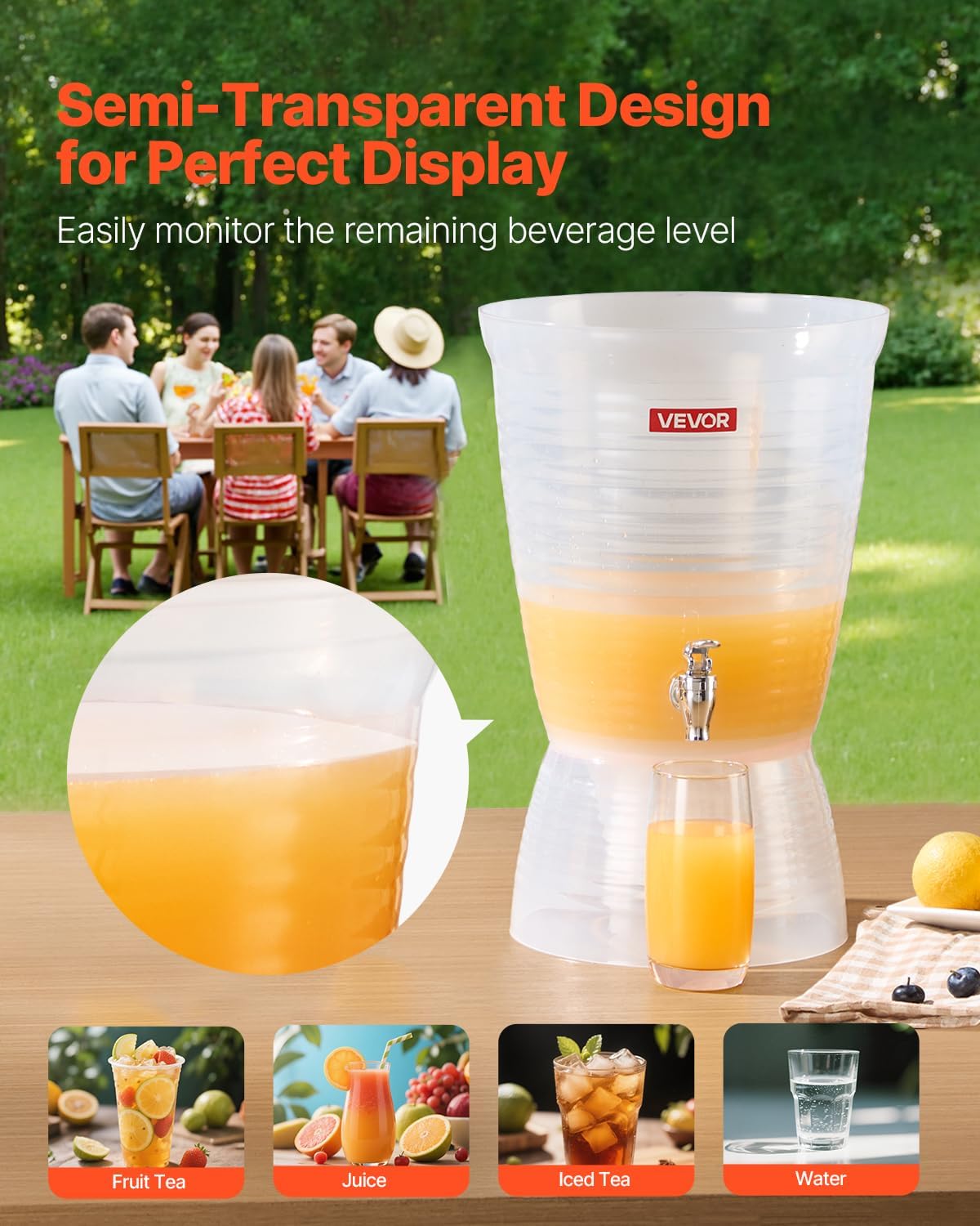 2.64 VEVOR Beverage Dispenser, Gallon Drink Dispenser for Parties, Plastic Juice Dispensers with Spigot Ice Chamber