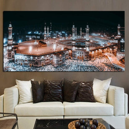 HD Print Mecca Islamic Last Day of Hajj Round Ornament, Muslim Mosque Canvas Art Poster for Living Room (40X80 CM)