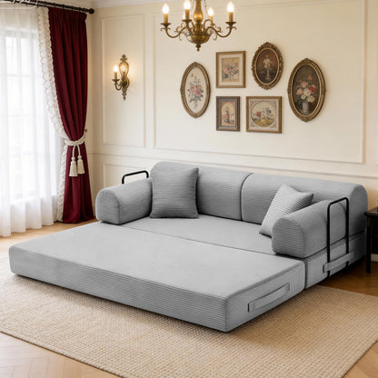 78-Inch Oversized Loveseat Boneless Foam Couch Convertible Mattress Sleeper Bed and Floor Lounge Chaises for Living Room Office, Boucle Upholstered Compressed Cloud Sofa