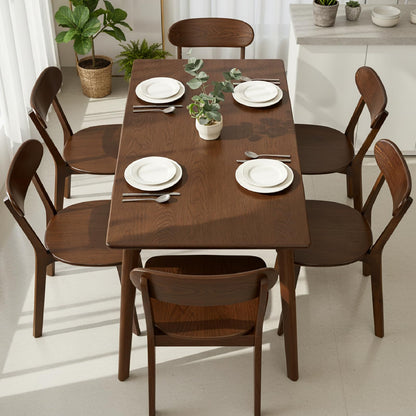 KEIKI Solid Wood Dining Chairs Set of 6, Mid Century Modern Kitchen Dinner Chair with Adjustable Foot Pads, Walnut Side Chairs Set for Dining Living Room, Curved Backrest, Easy Assembly, Brown