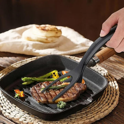 Paxnok 2-in-1 Silicone Egg Flipper Spatula Tongs Non-Stick Grip & Flip Turner for Eggs, Pancakes, Fish, Steak – Heat-Resistant, Dishwasher Safe Cooking Tool (Black - 1Piece)
