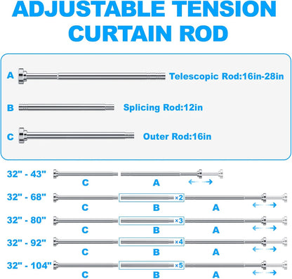 TEECK Adjustable Shower Curtain Rod - 32-80 Inch Anti-Slip, Rust-Free Design | Easy No-Drill Installation
