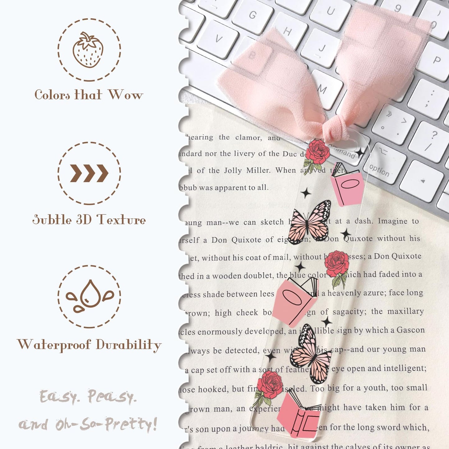 Dazoratix Dark Romance Acrylic Bookmarks - 45 Pcs Funny Acrylic Bookmark Blanks Double-Sided Clear UV DTF Transfer Stickers Bookmark Making Kit Yellow Pink Ribbon for Book Lovers Women DIY Crafts Gift
