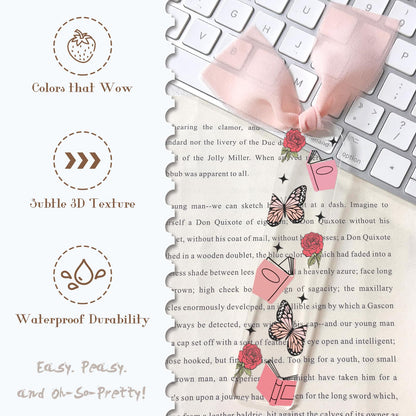 Dazoratix Dark Romance Acrylic Bookmarks - 45 Pcs Funny Acrylic Bookmark Blanks Double-Sided Clear UV DTF Transfer Stickers Bookmark Making Kit Yellow Pink Ribbon for Book Lovers Women DIY Crafts Gift