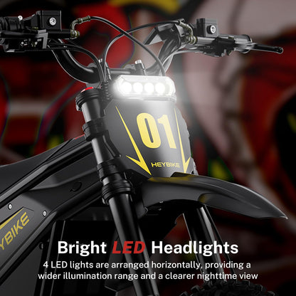 Heybike Villain Dirtbike, 14" Fat Motorcycle for Teens, Fit Age 13+（Set of 2; Dark+Yellow）