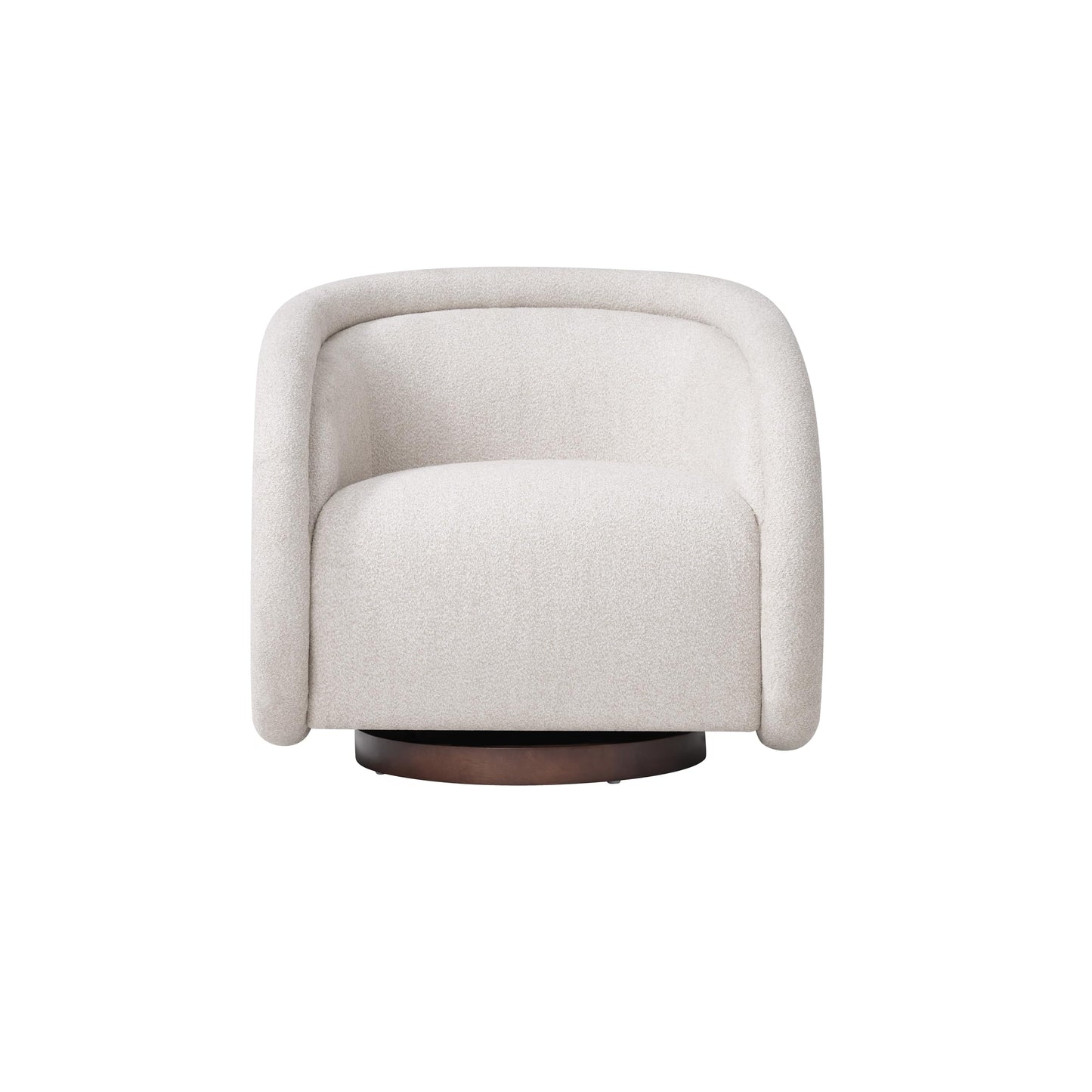 Christopher Knight Home Sabbo Swivel Chair with Solid Wood Base, Comfy Swivel Accent Chair with Curved Design, Boucle Upholstered Lounge Sofa Chair for Living Room/Bedroom, Beige + Walnut