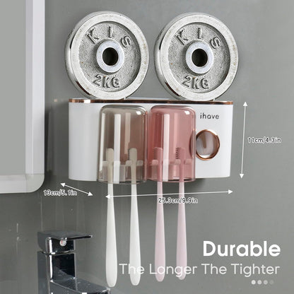 2 iHave Toothbrush Holders Bathroom Decor with Toothpaste Dispenser, Cups Toothbrush Holder Wall Mounted Bathroom