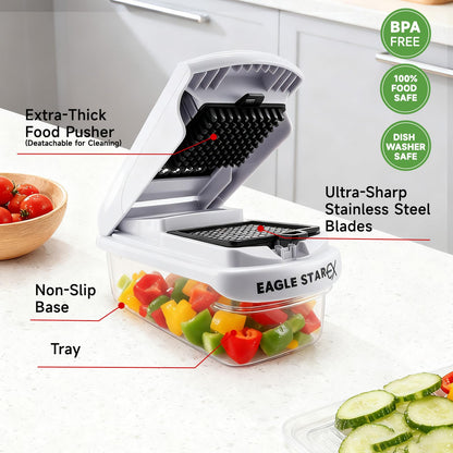 EaglestarEX Vegetable Chopper Mandoline Slicer, Food Veggie Chopper, Cheese Grater, Onion Vegetable Cutter with Container, Dicer, Kitchen Gadgets & Essentials, White/black