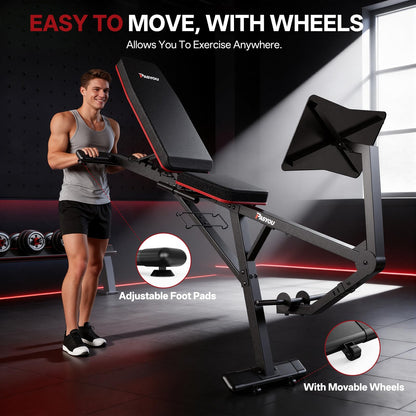 PASYOU Leg Press Machine for Home Gym – Adjustable Foot Plate Weight Bench with Leg Extension, Compact Footprint Workout Bench for Glutes, Quads & Hamstrings, Compatible with 1'' and 2'' Weight Plates