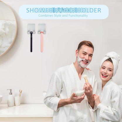 VIS'V Shower Wall Razor Holder - Metal Adhesive Razor Hooks for His and Hers, Waterproof, Silver, 2 Pcs