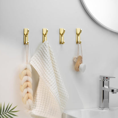 Pickpiff Adhesive Wall Coat Hooks - Heavy-Duty Stick-On Metal Hangers for Towels, Bags & Clothes - Gold, 6 Pack