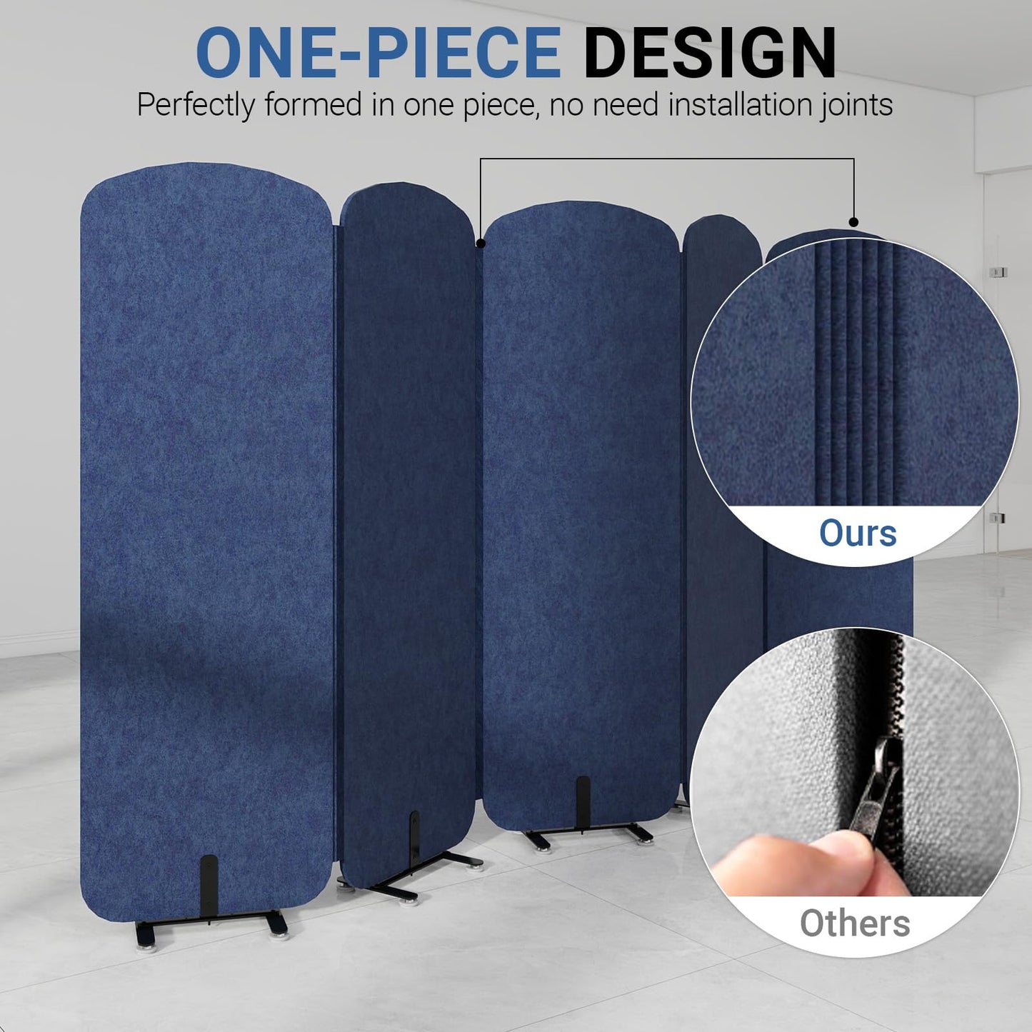 Natwind 5 Panel 122.8 x 71 in Office Room Privacy Protect Space Divider Portable Partition,Wall Folding Cubicle Indoor Freestanding Acoustic Partition Temporary for Office Room, Navy Blue