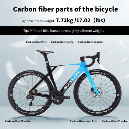 SAVADECK SLR8-Ultegra Full Carbon Road Bike with Shimano 105 R8170 24S Set for Adults, (Wave Pattern(W45), Blue, 54cm)