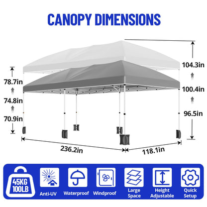 GarveeLife 10 ft x20 ft Party Tent Heavy Duty Pop Up Canopy Commercial Canopy Wedding Tent Event Shelter with 6 Removable Sidewalls and Storage Bag for Patio Backyard Outdoor, Grey