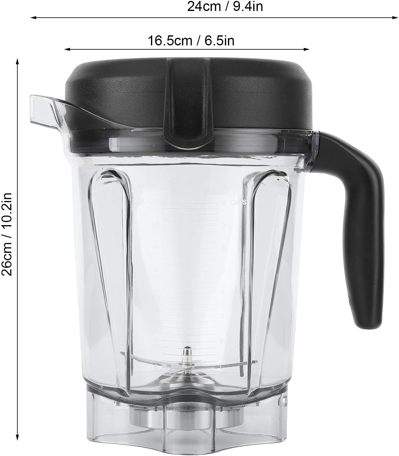 Blender Cup Container, Transparent Food Blender Container with Blade Lid Replacement for Vitamix 64oz