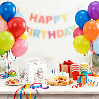KAZIPA 12PCS Party Favor Bag Boxes, Goodie Favor Boxes for Treats Cookies Candies, Ideal for Theme Birthday Party, 6.5x3.5x3.5 Inches(White)
