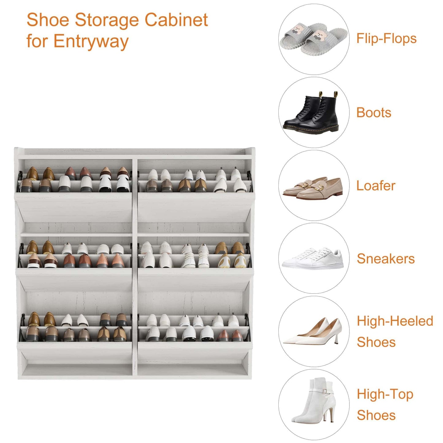 CABIHOME Shoe Cabinet with 6 Flip Drawers, Narrow Cabinet with Adjustable and Removable Shelves, Modern Wooden Shoe Organizer with Hidden Handle for Entryway, Hallway, Living Room, Antique White