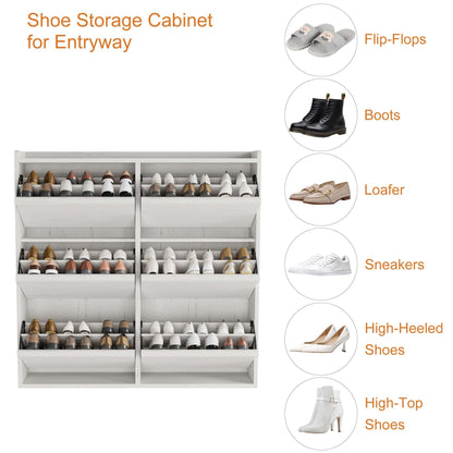 CABIHOME Shoe Cabinet with 6 Flip Drawers, Narrow Cabinet with Adjustable and Removable Shelves, Modern Wooden Shoe Organizer with Hidden Handle for Entryway, Hallway, Living Room, Antique White