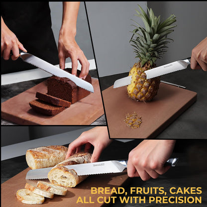 DiiHAUZZ Bread Knife, 10 Inch Serrated Knife for Slicing Homemade Bread, Razor Sharp High Carbon Steel, Professional Bakery Kitchen Knives with Full Tang Ergonomic Handle for Sourdough, Bagel, Cake