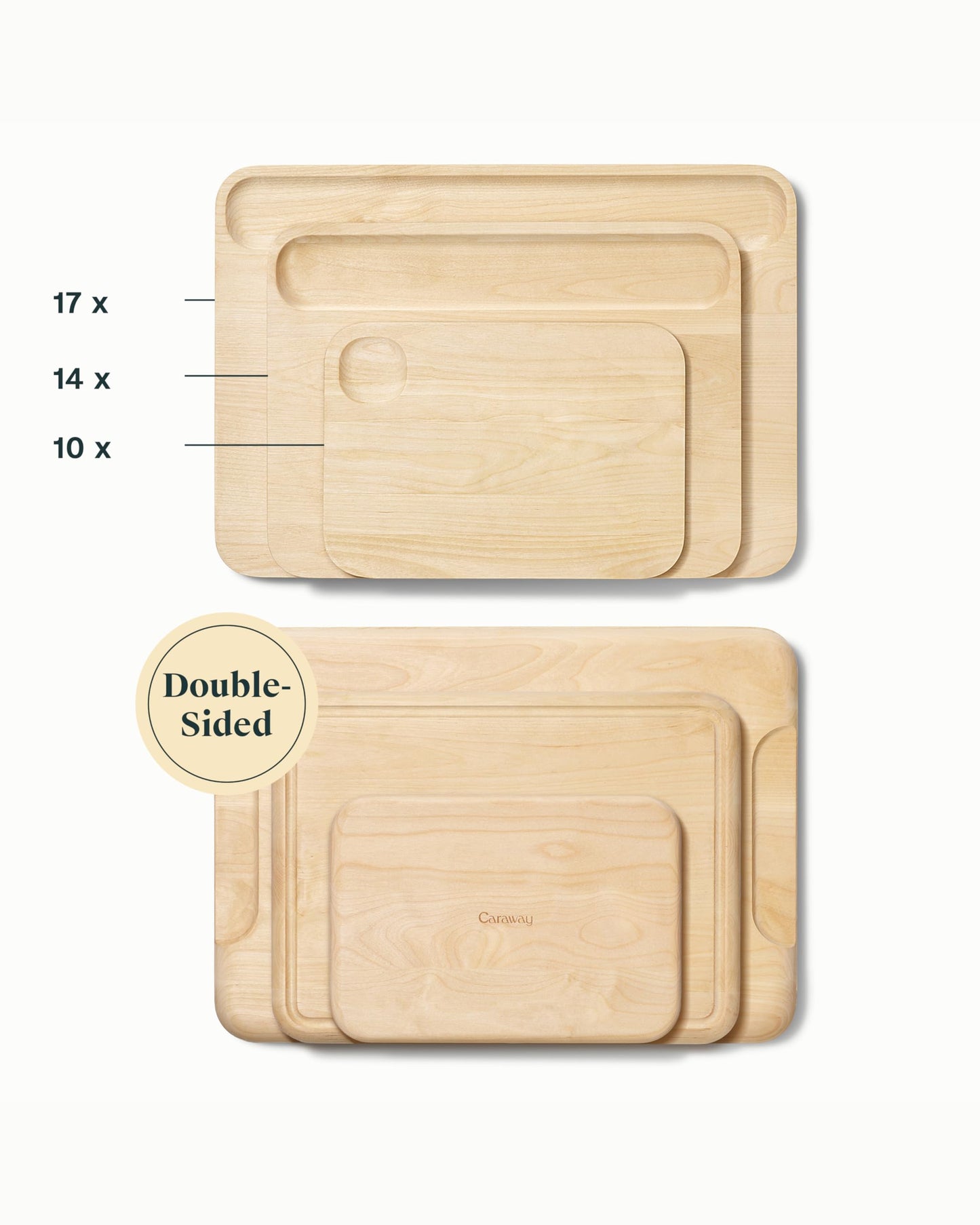 Caraway 4-Piece Double Sided Wood Cutting Board Set - Made From FSC-Certified Birch Wood - Mineral Oil & Wax Finish - 3 Sizes - Small, Medium, & Large - Storage Organizers Included