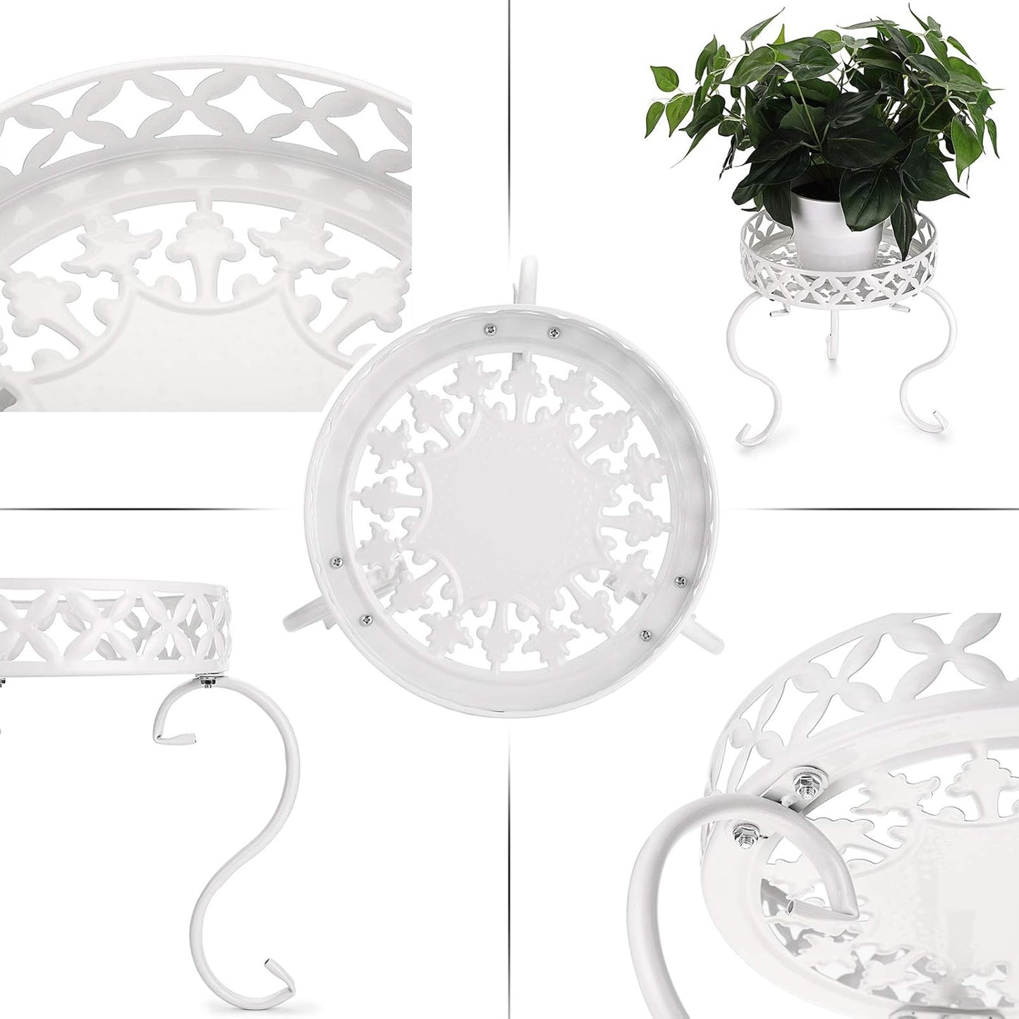OwnMy Set 2 of Metal Round Plant Stand Rustproof Iron Flower Pot Holder, Modern Plant Display Potted Rack, Indoor