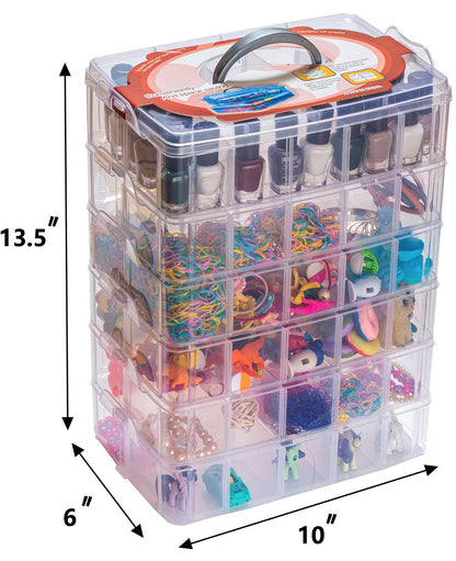 Sooyee 6 Layers Stackable Storage Container Clear 60 Adjustable Compartments, Compatible with Small Toys Arts and Crafts Piping Tips Hardware Storage Organizer