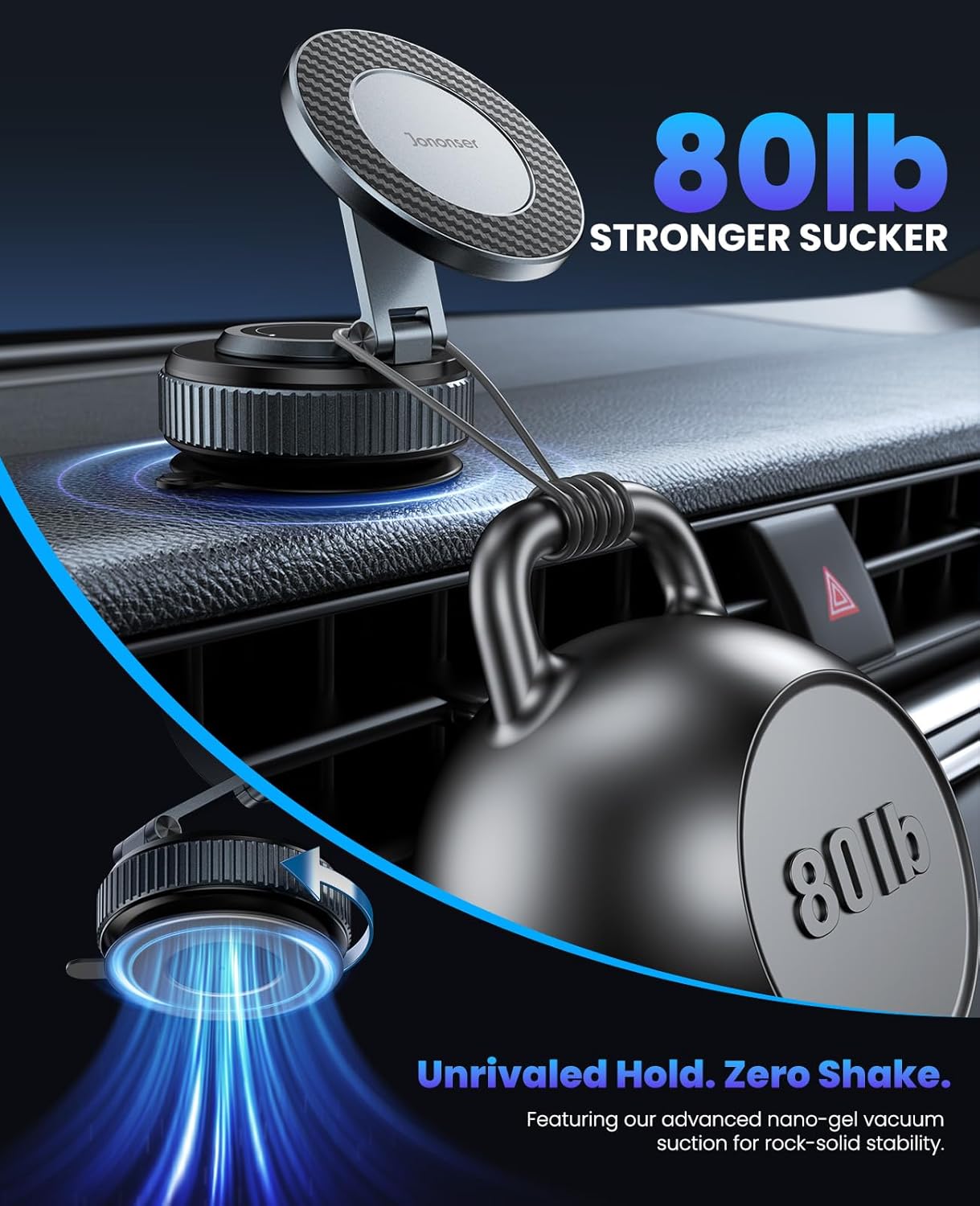 Car Phone Holder, 360°Adjustable Magnetic Phone Holder for Car, Foldable Suction Cup Phone Mount, Phone Holders for Your Car for iPhone 17/16/15/14/13/12 Series (Carbon Fiber)