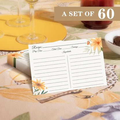 Premium Double-Sided Recipe Cards 4x6, Set of 60 (Daisy) for Wedding, Bridal Shower, Housewarming