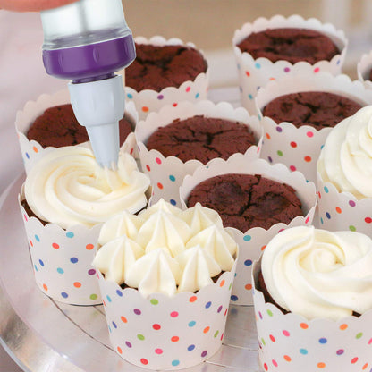Eaasty Dessert Decorating Syringe Set, Cupcake Frosting Filling Injector with 7 Plastic Icing Nozzles and 3 Cream Scrapers Dessert Cream Piping Syringe Nozzles Kits for Cake