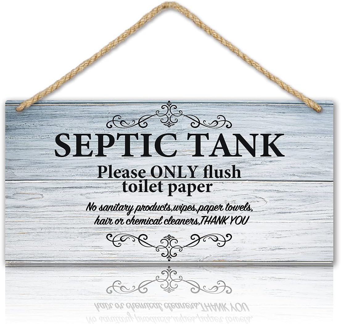 TOARTI Bathroom Quote Wood Sign, 12.5x25cm, Hanging Wall Art for Septic Tank Toilet Notes