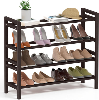 Closet, 4-Tier) Haddockway Bamboo Shoe Rack for Free Standing Shoe Organizer with Smooth Round Rods & Convenient